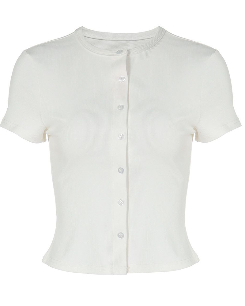 Clean Cut Ribbed Button Top
