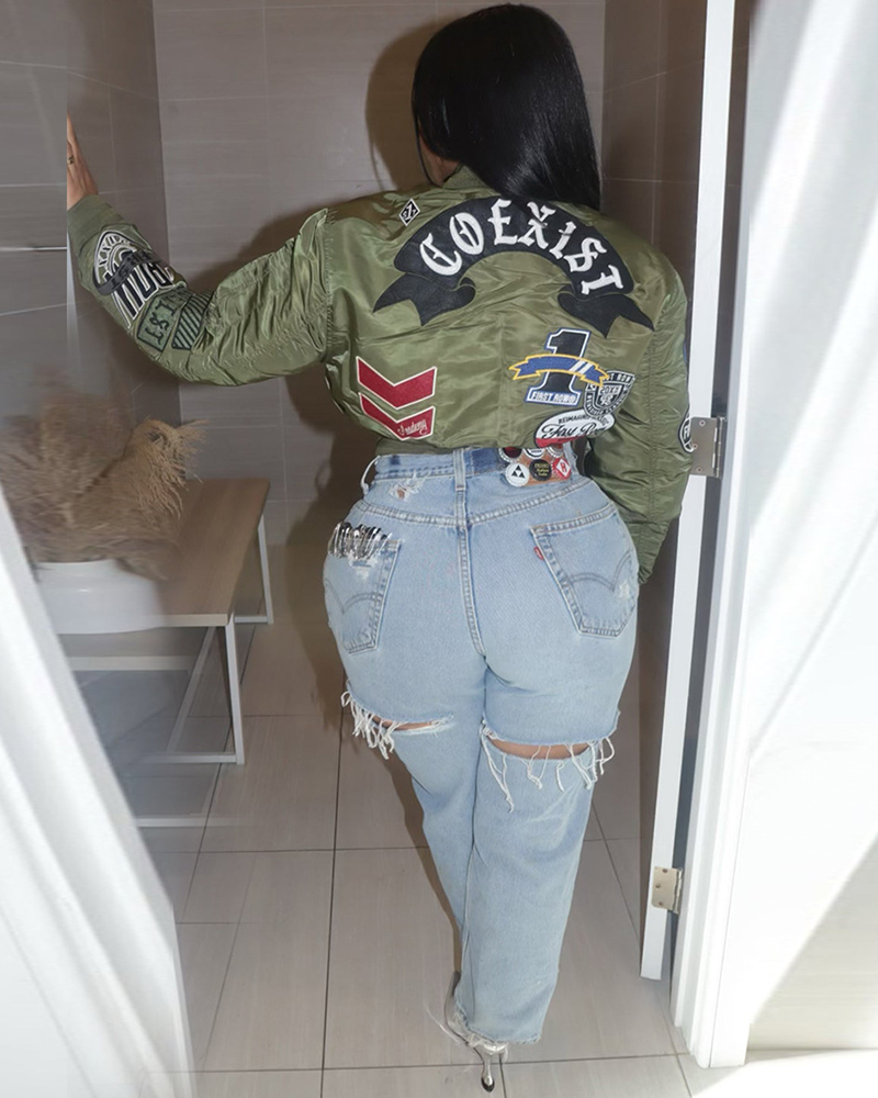 Patch Signal Cropped Varsity Bomber Jacket