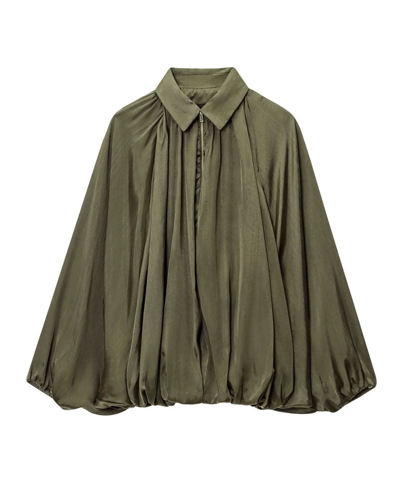 Soft Volume Batwing Bomber Jacket