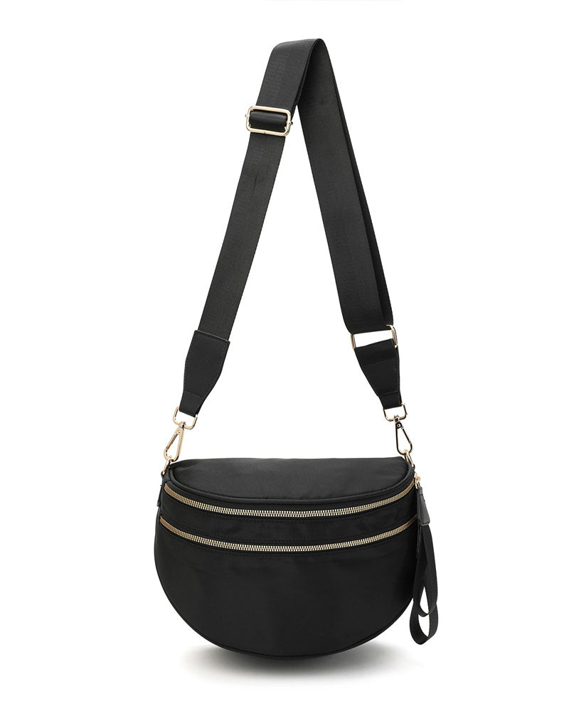 Black double-zip belt bag, front view
