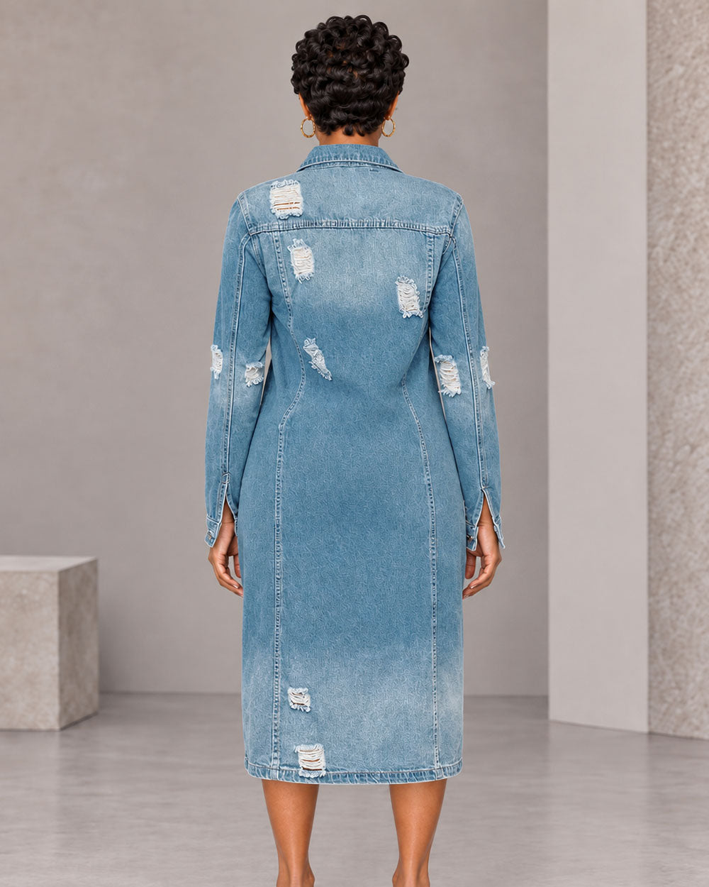 Longline Distressed Denim Duster Jacket