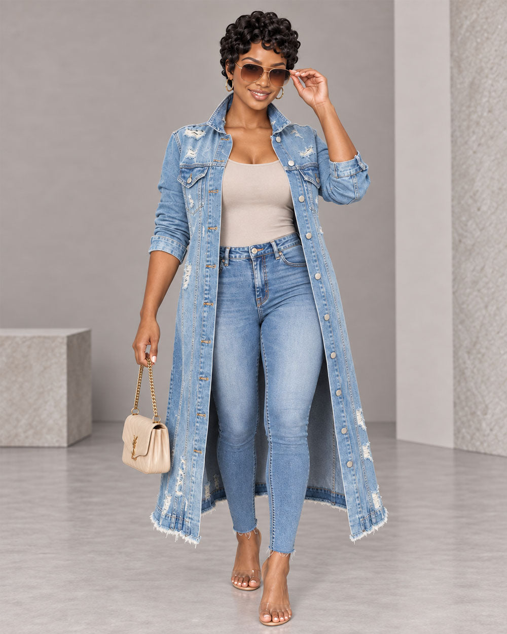 Long Game Distressed Denim Duster