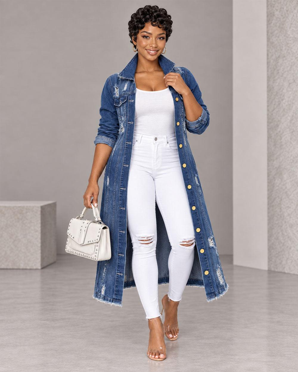Long Game Distressed Denim Duster