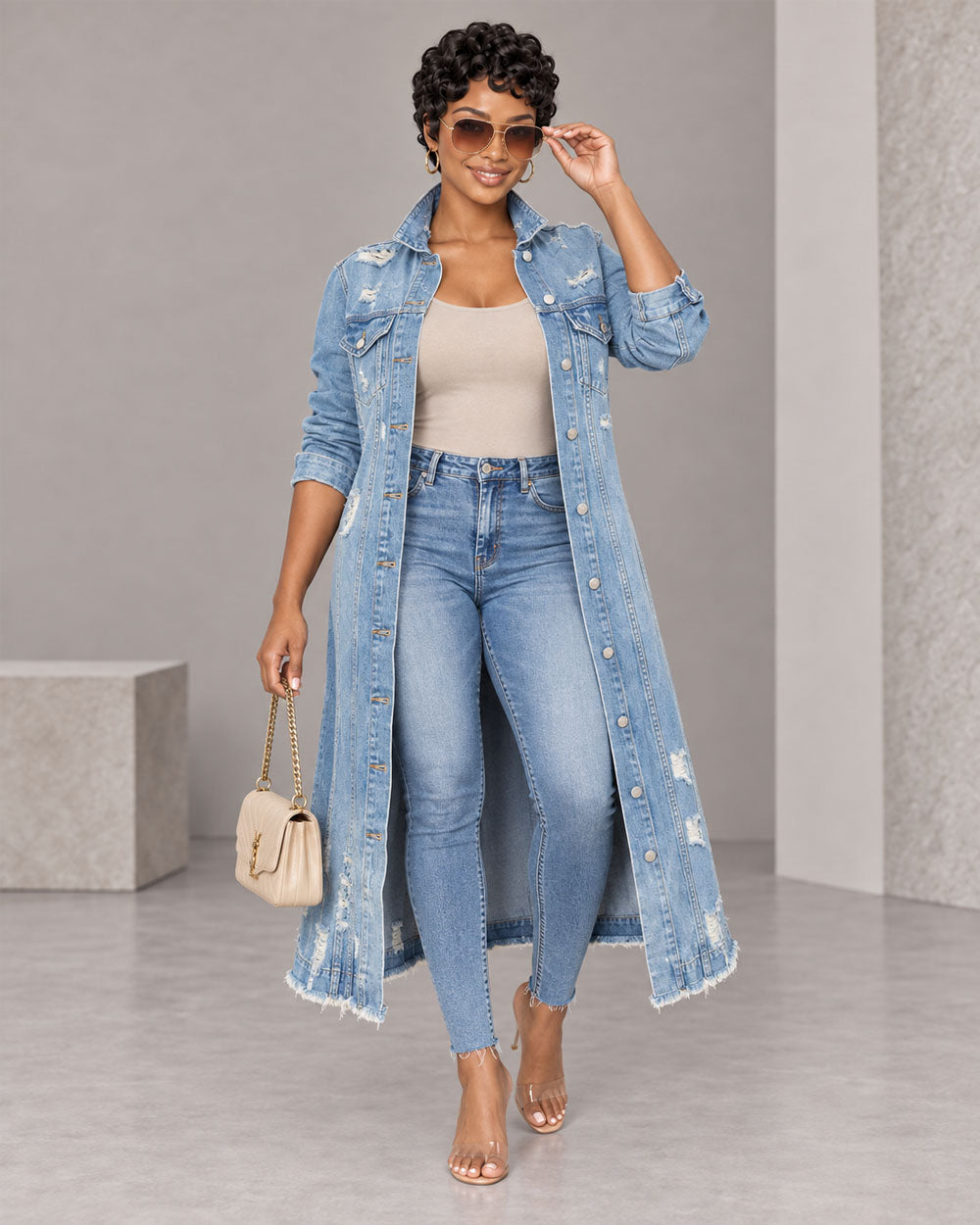 Long Game Distressed Denim Duster