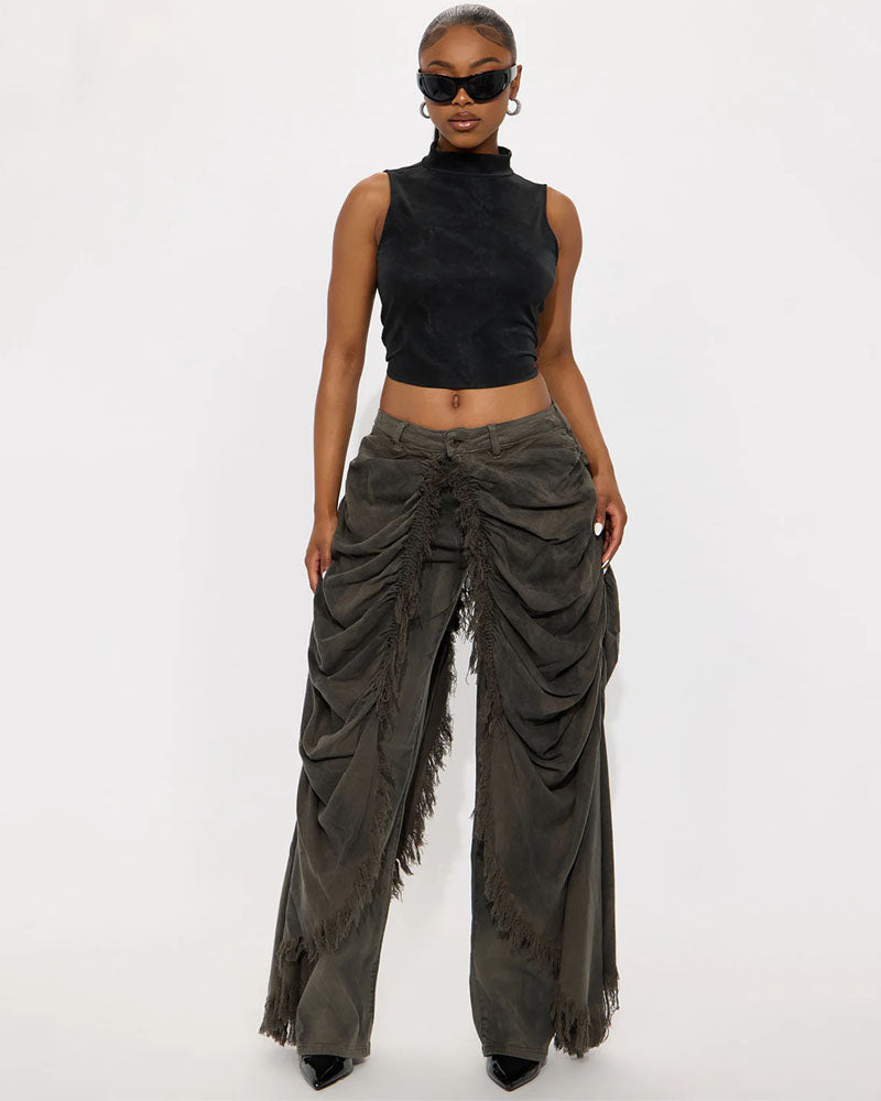 Fringe Layer Distressed Denim Jeans