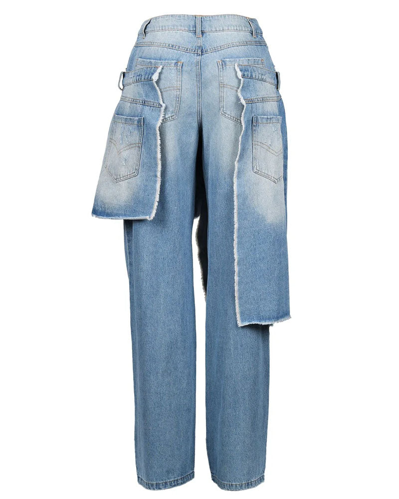 Double Line Wide-Leg Denim Jeans