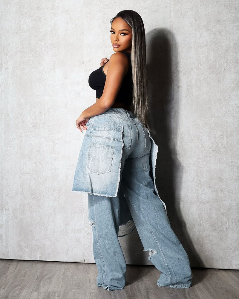 Double Line Wide-Leg Denim Jeans
