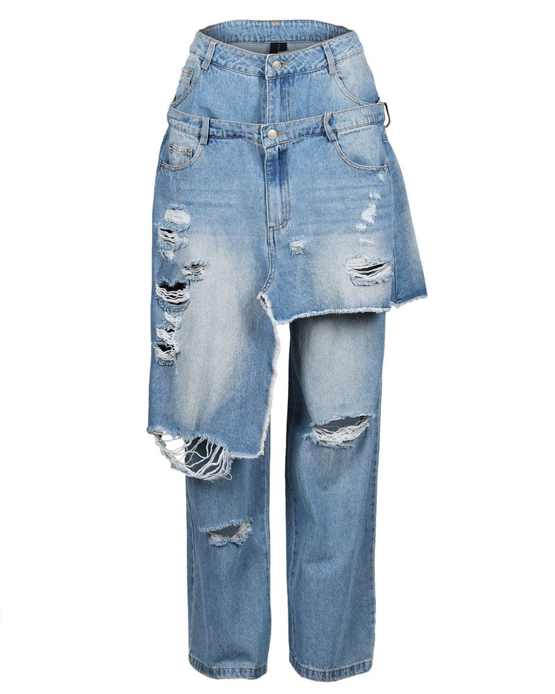 Double Line Wide-Leg Denim Jeans