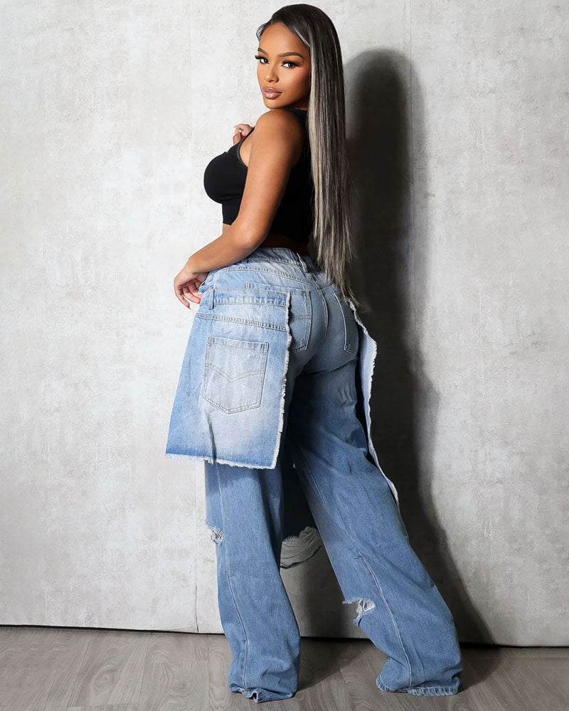 Double Line Wide-Leg Denim Jeans