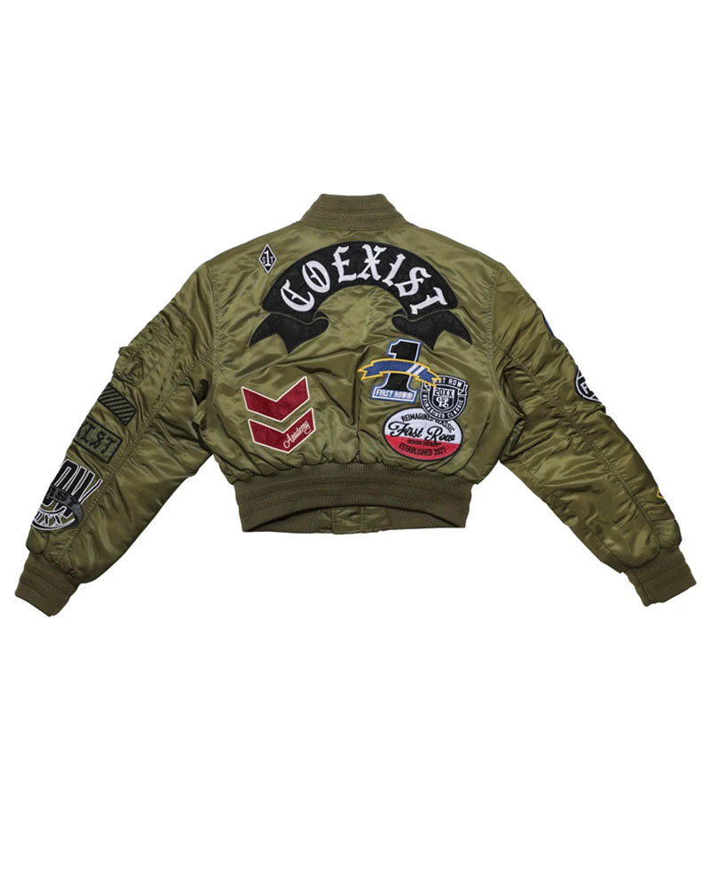 Patch Signal Cropped Varsity Bomber Jacket