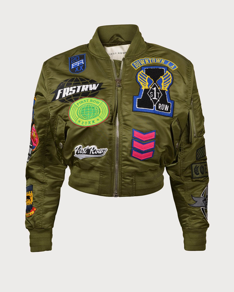 Patch Signal Cropped Varsity Bomber Jacket