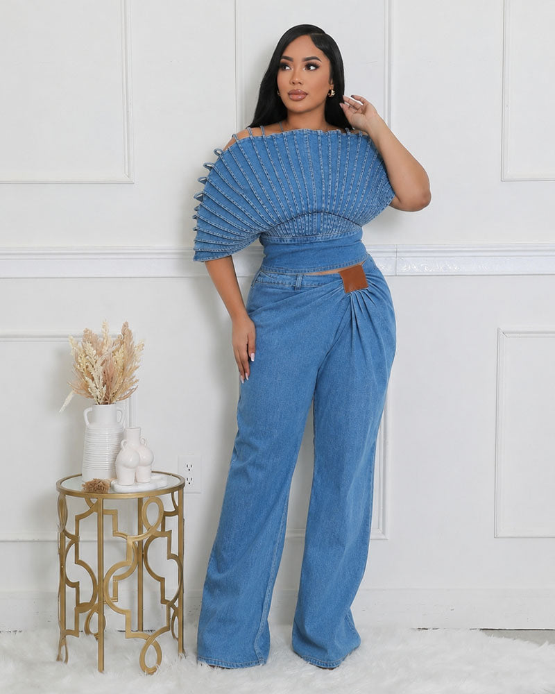 Fan Flight Denim Top or Set