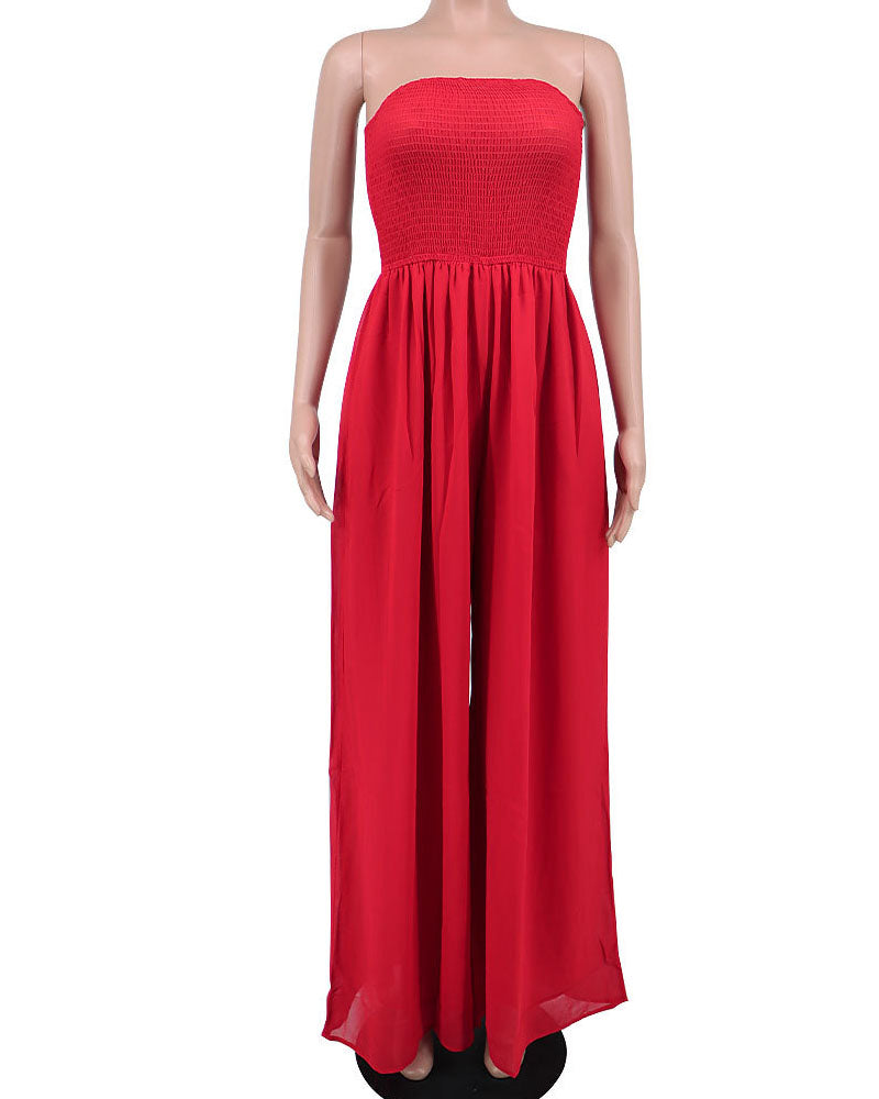 Red strapless wide-leg jumpsuit, product front view