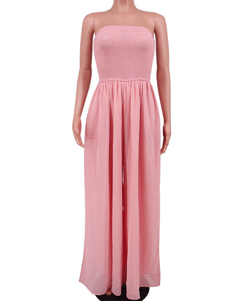 Pink strapless wide-leg jumpsuit, product front view
