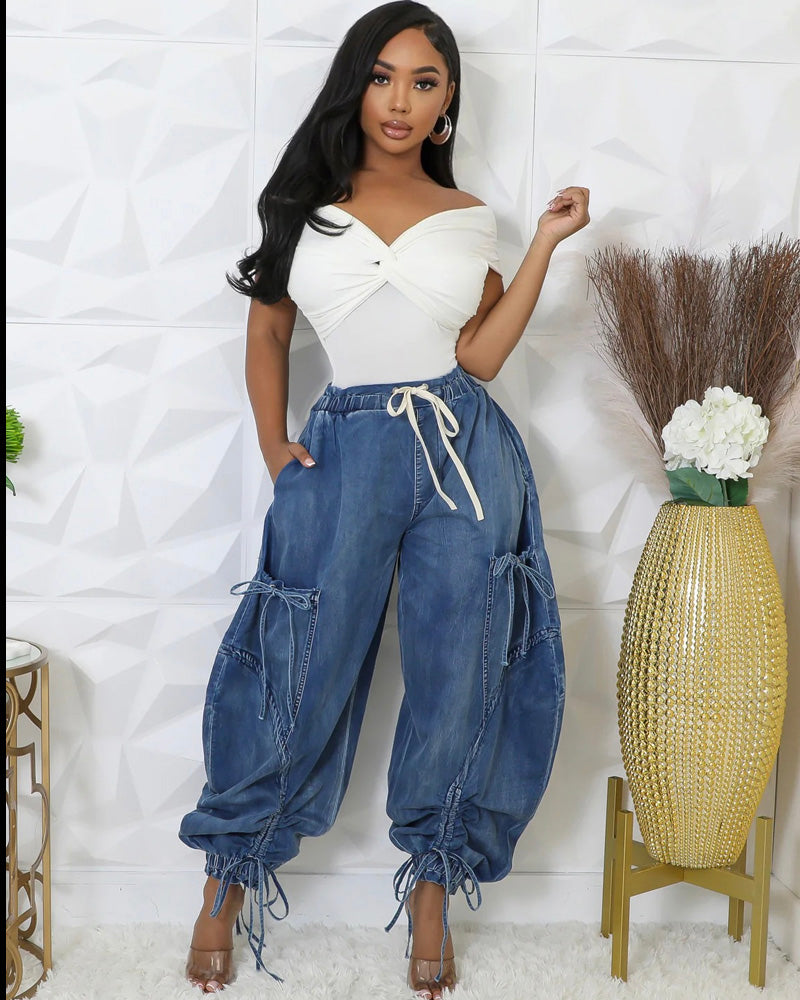 Pocket Play Balloon-Leg Denim Joggers