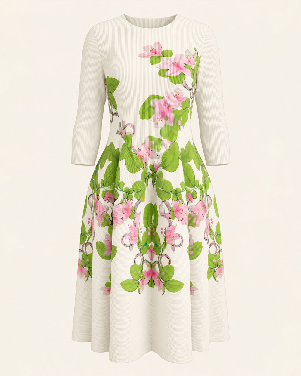 Ivory floral A-line midi dress, product view