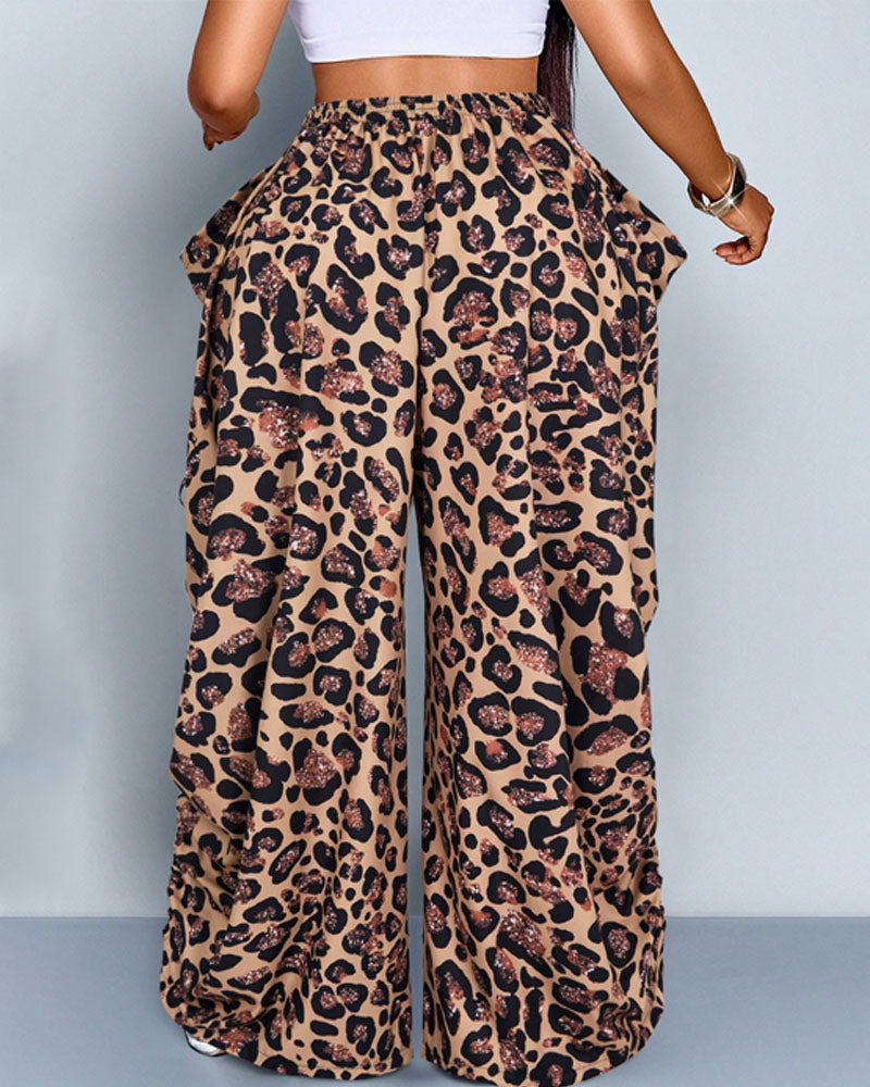 Side-Drawstring Linen Wide-Leg Pants