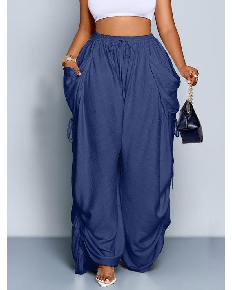 Side-Drawstring Linen Wide-Leg Pants