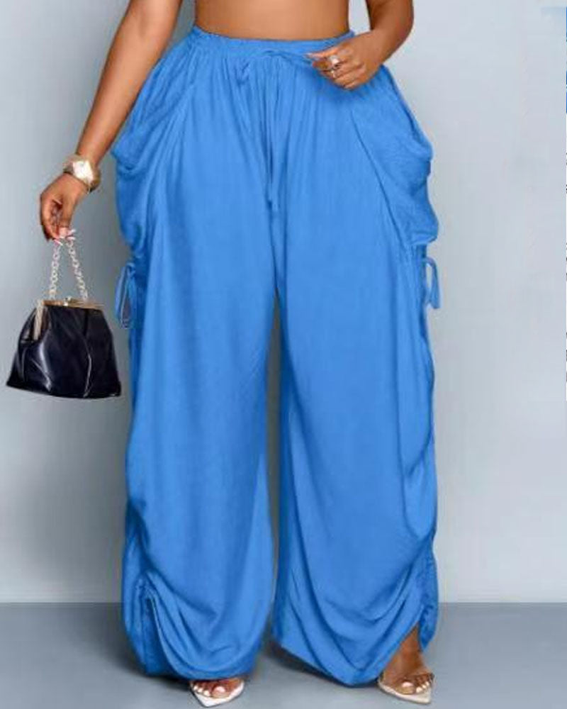 Side-Drawstring Linen Wide-Leg Pants