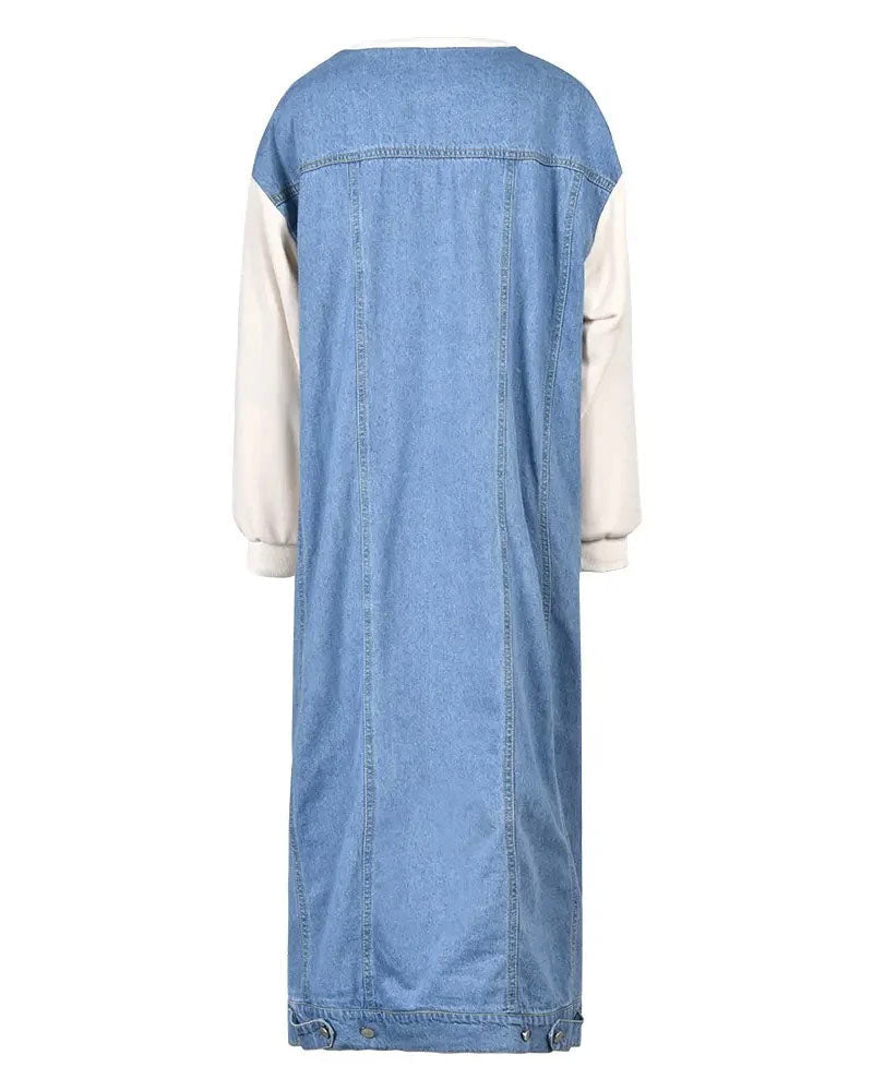 Blue denim panel maxi dress, back product view