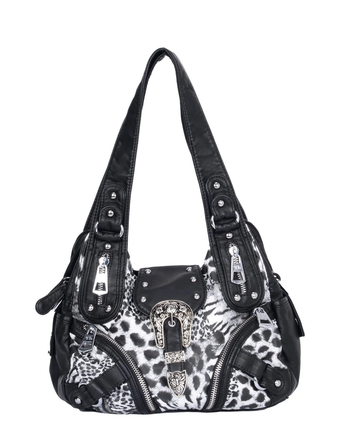Leopard Buckle Faux Leather Tote Bag