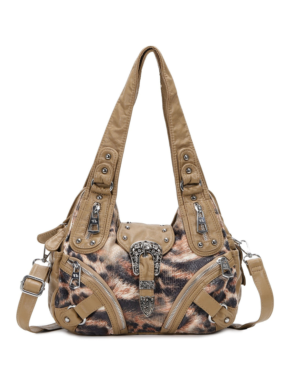 Leopard Buckle Faux Leather Tote Bag