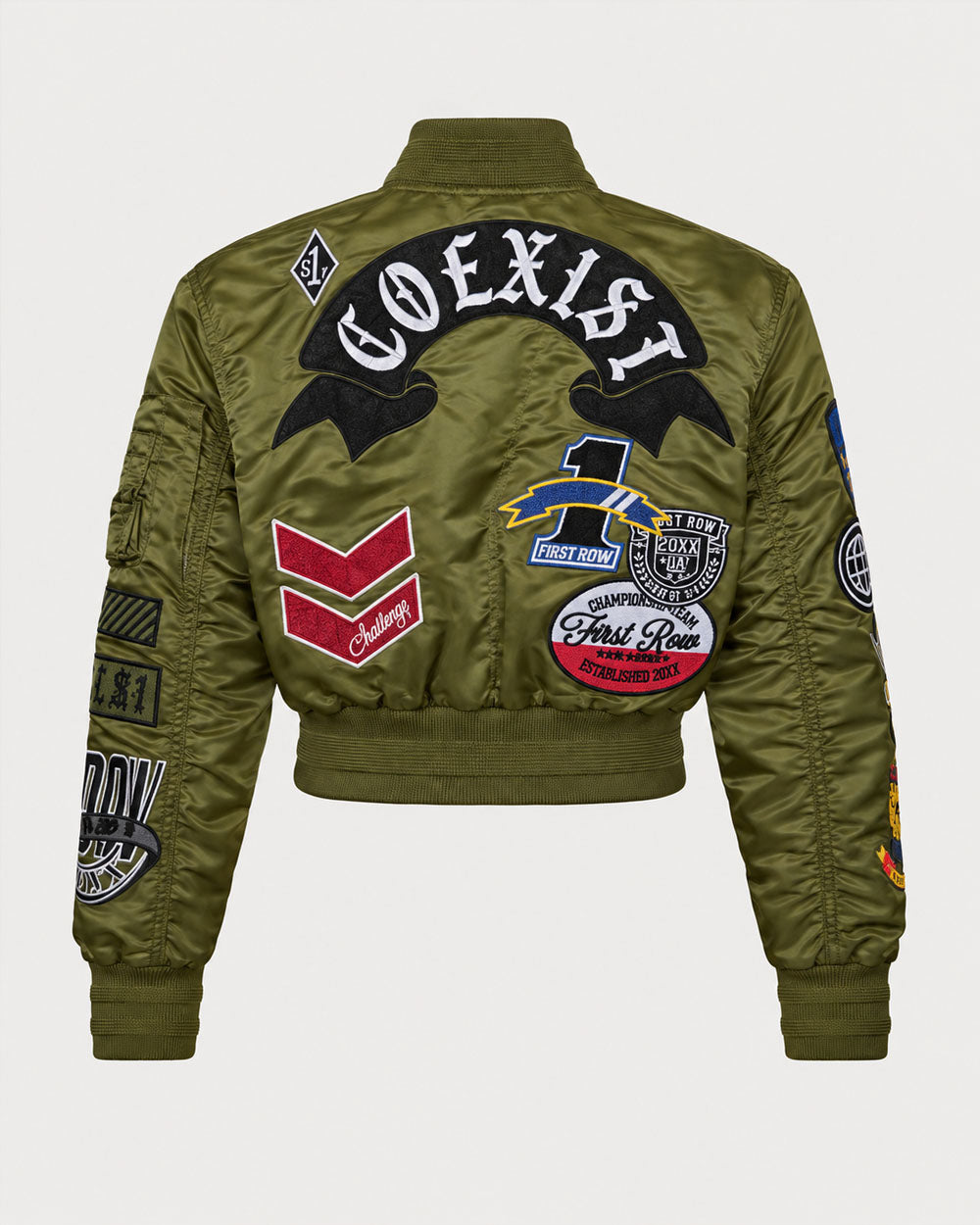 Patch Signal Cropped Varsity Bomber Jacket