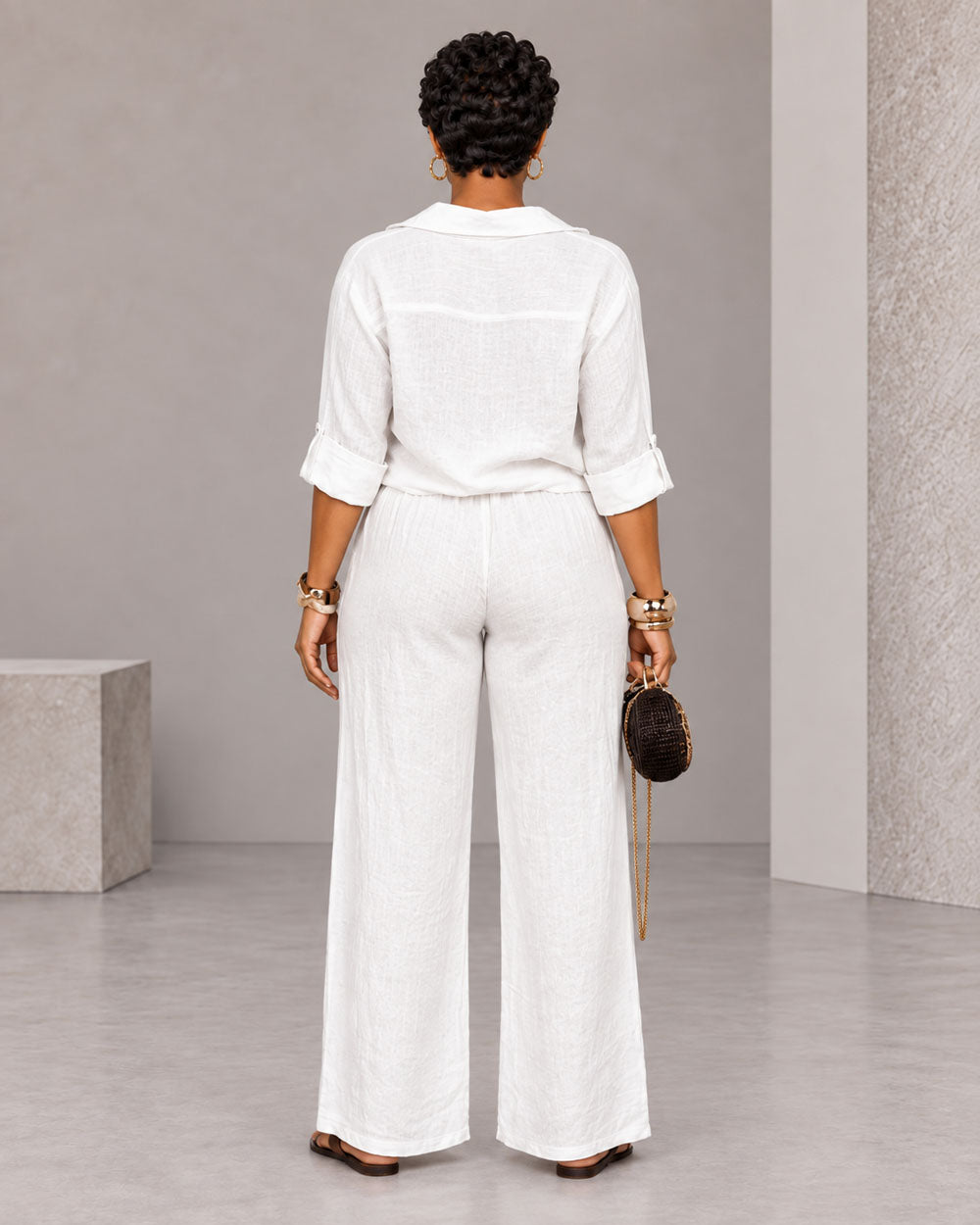 Side Note Button-Detail Pant Set