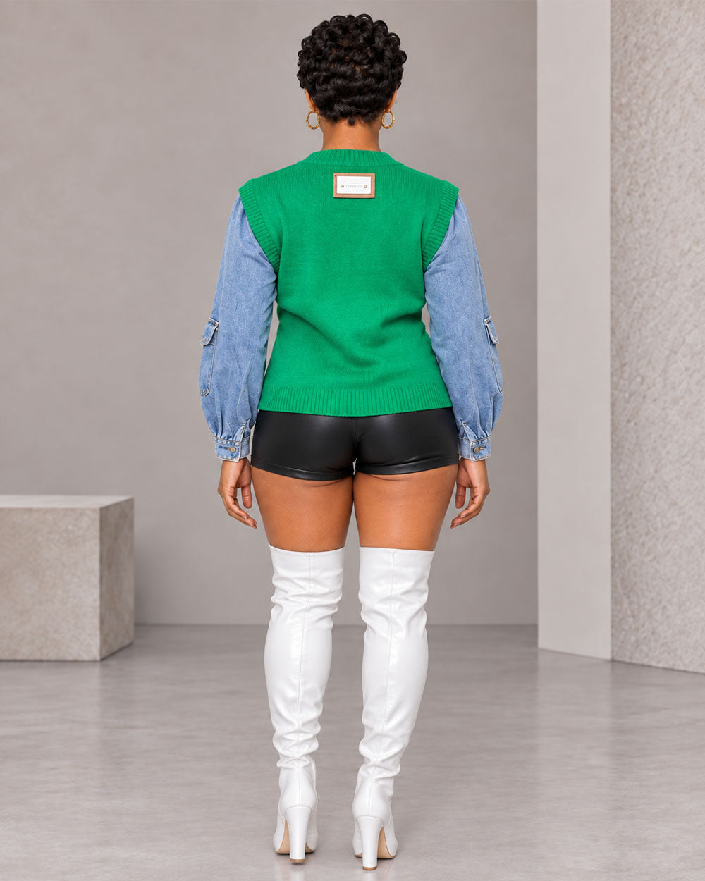 Smile Back Denim-Sleeve Sweater