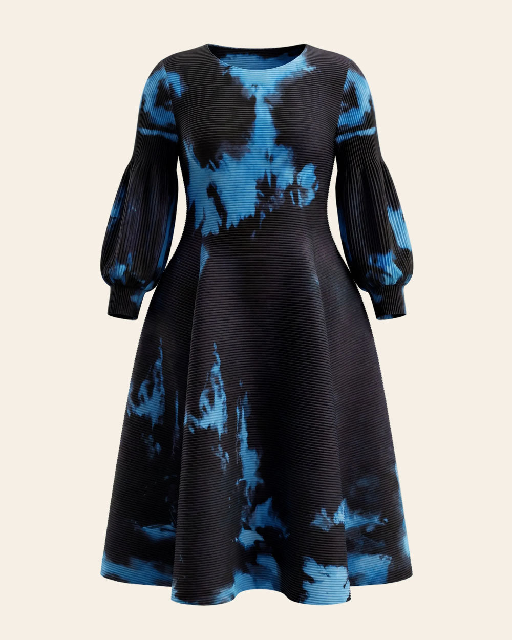Black and blue abstract-print bouncy midi dress, product view