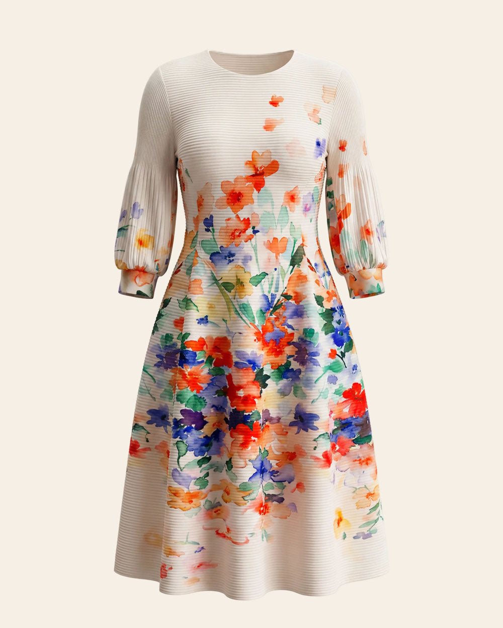 White floral-print bouncy midi dress, product view