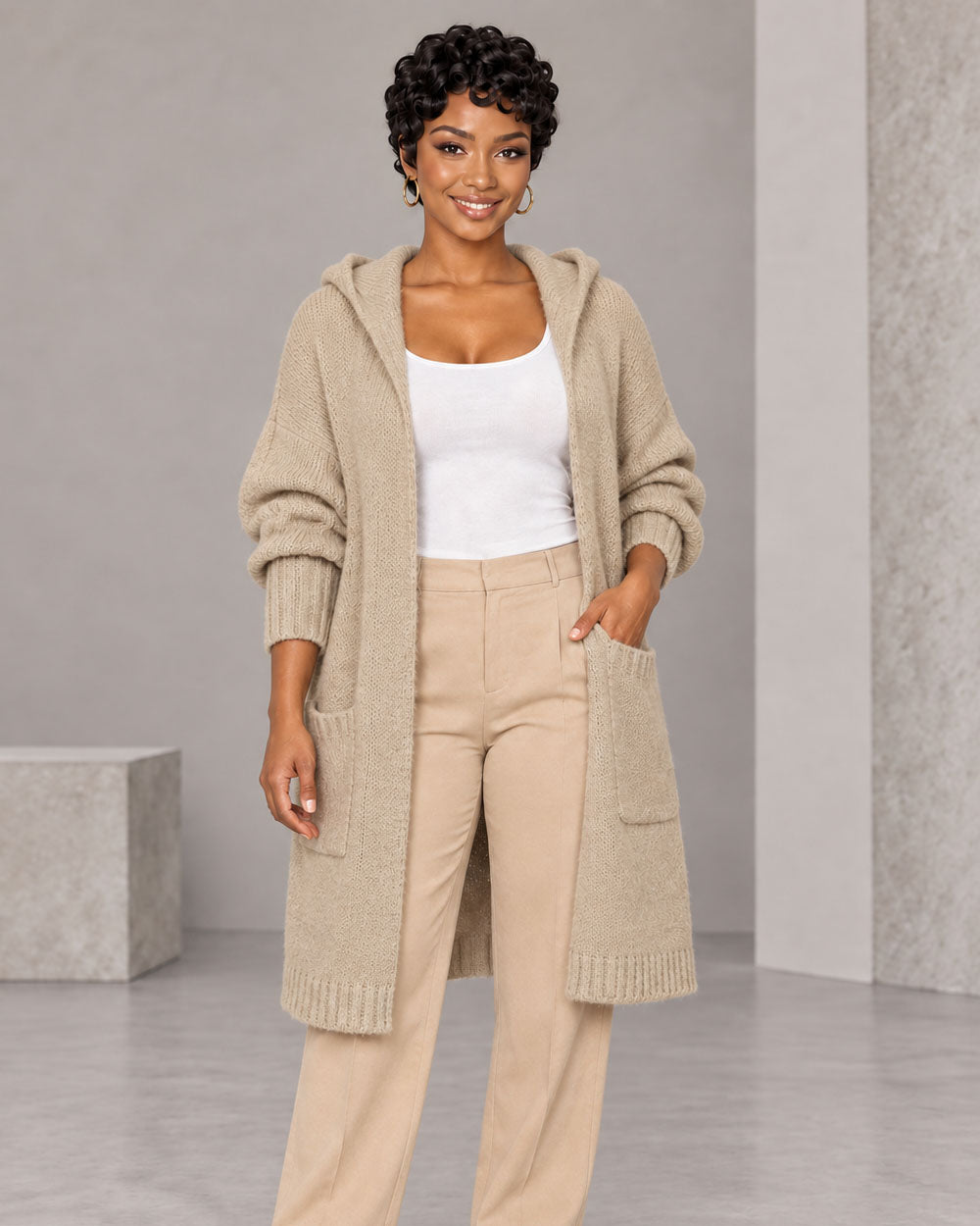 Stay Awhile Hooded Longline Cardigan