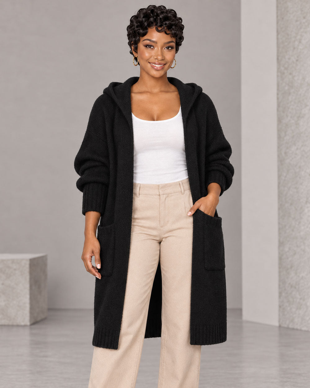 Stay Awhile Hooded Longline Cardigan