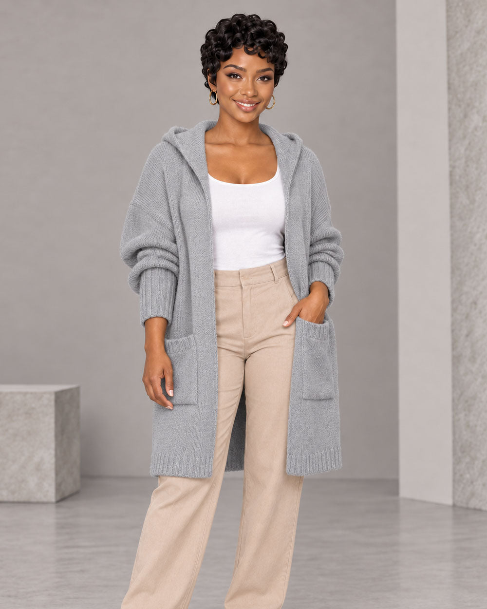 Stay Awhile Hooded Longline Cardigan