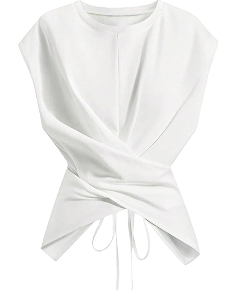 White twist-front drape T-shirt, flat product view