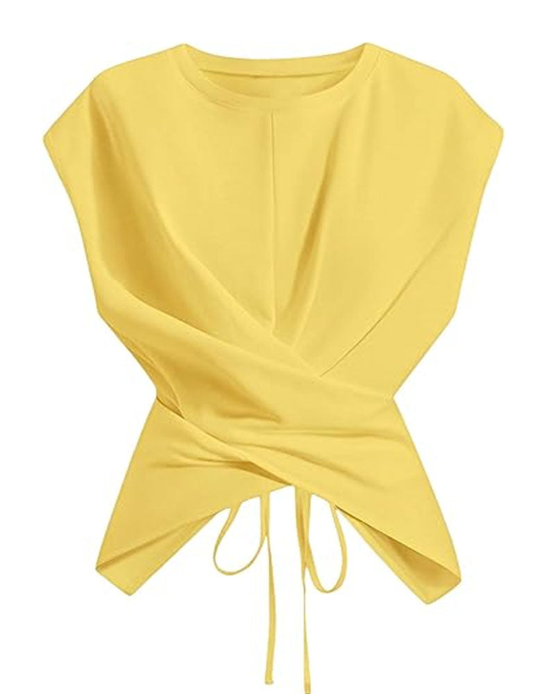 Yellow twist-front drape T-shirt, flat product view