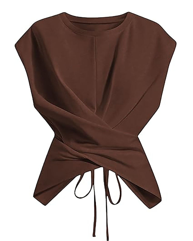 Chocolate twist-front drape T-shirt, flat product view