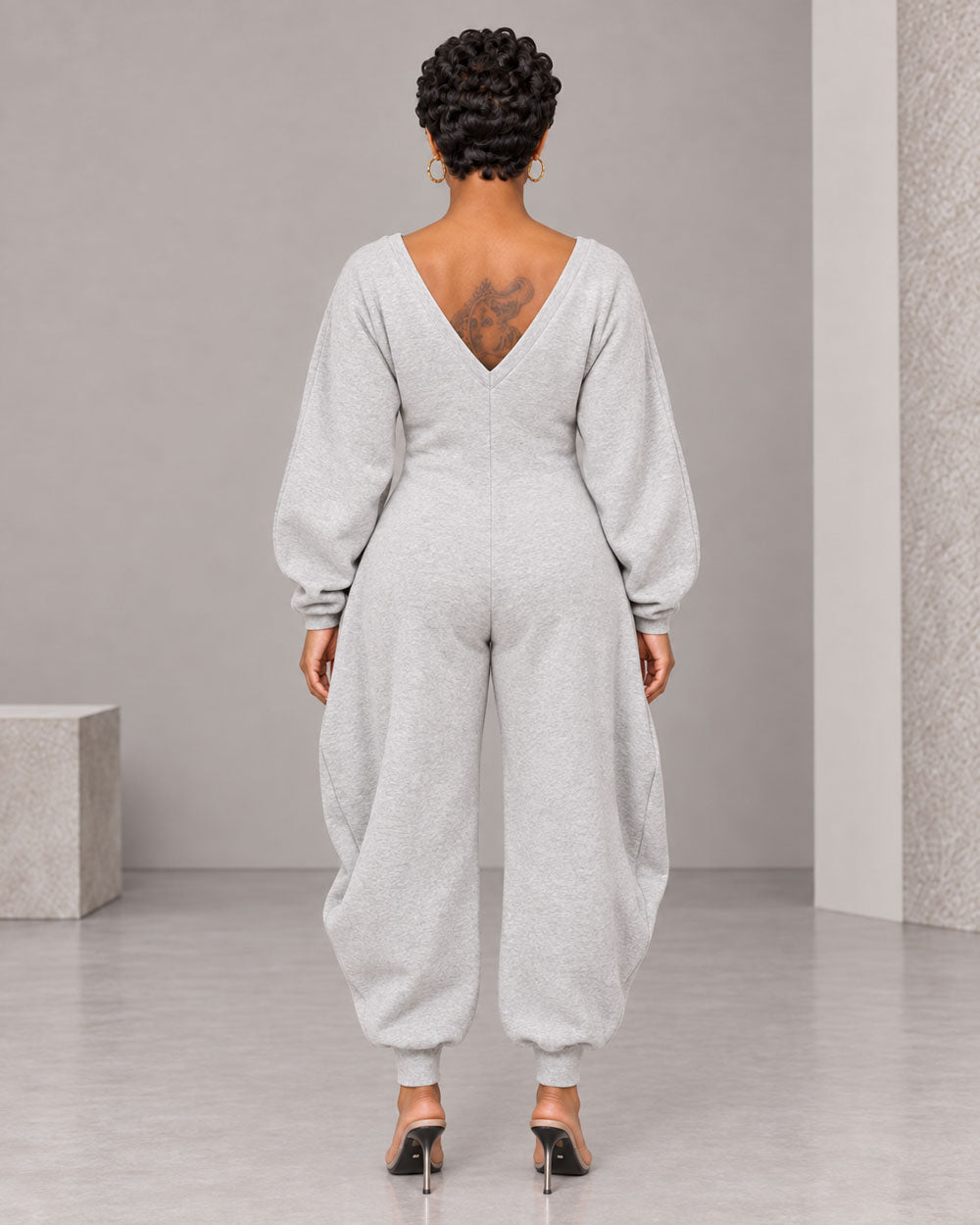 Volume Shift Plunging Cotton Jumpsuit