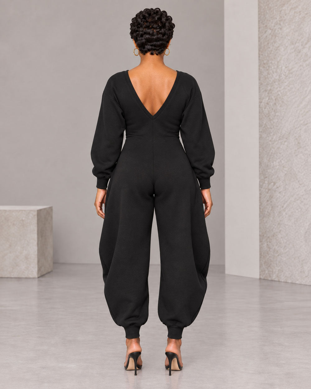 Volume Shift Plunging Cotton Jumpsuit