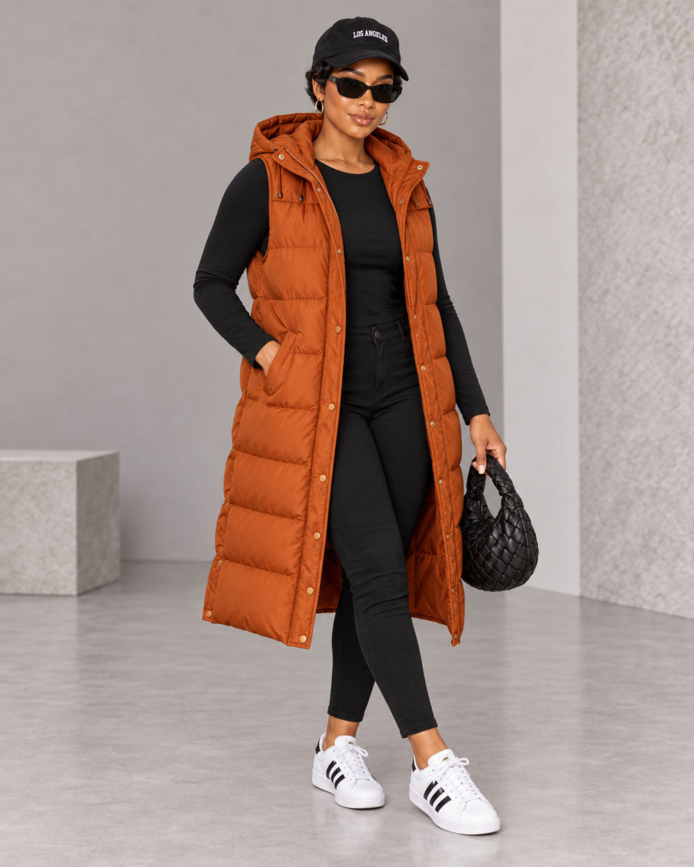 Winter Sweep Hooded Longline Puffer Vest