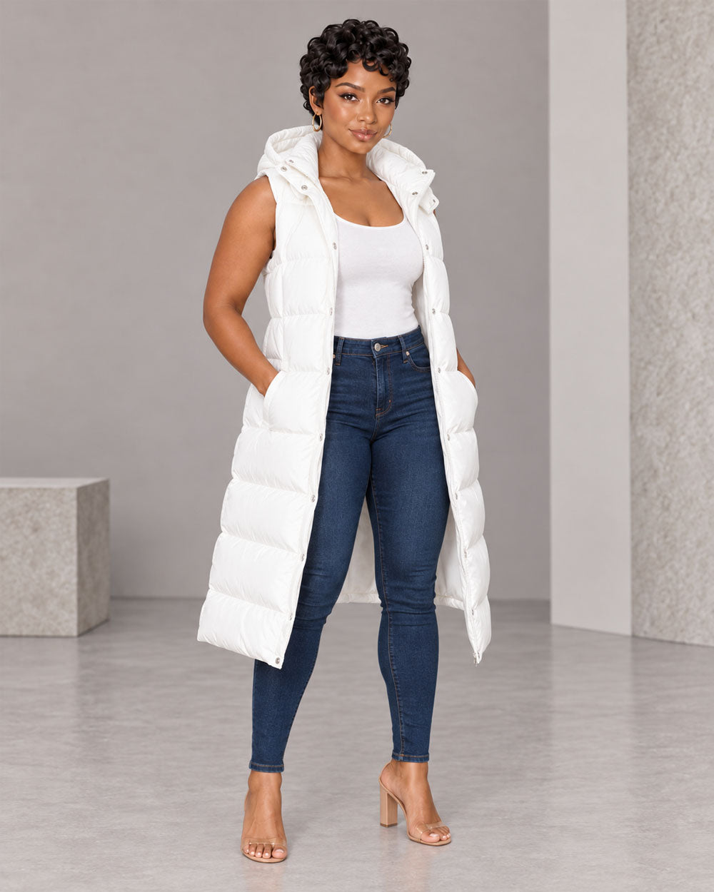 Winter Sweep Hooded Longline Puffer Vest