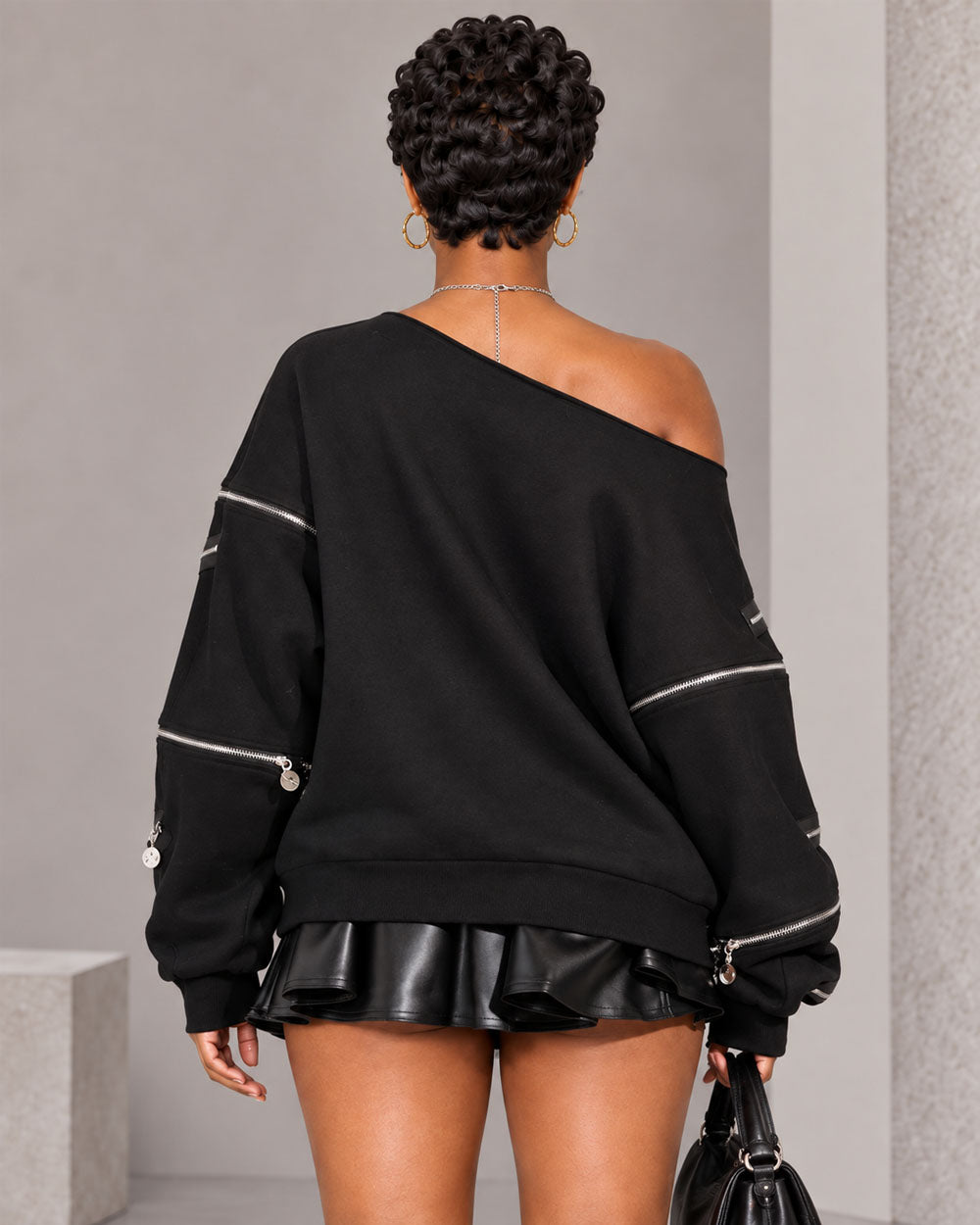 Zip Play Convertible Off-Shoulder Sweatshirt