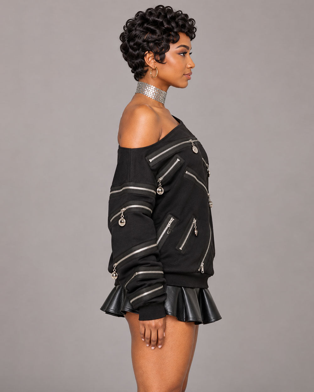 Zip Play Convertible Off-Shoulder Sweatshirt