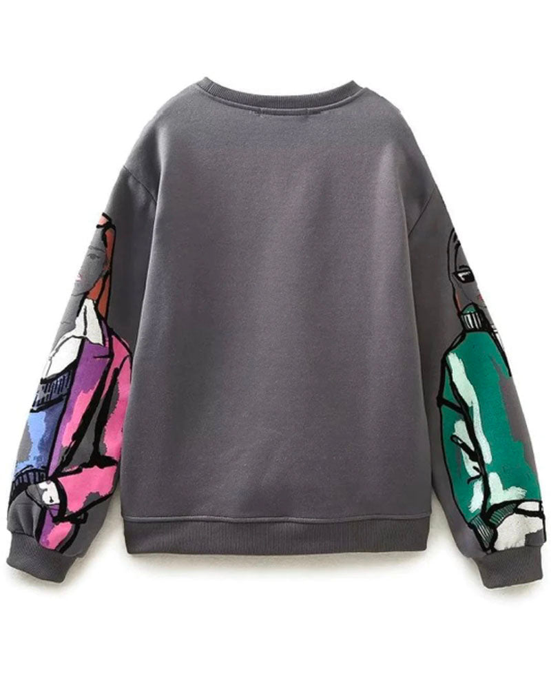 Gray graphic sweatshirt, flat back product view